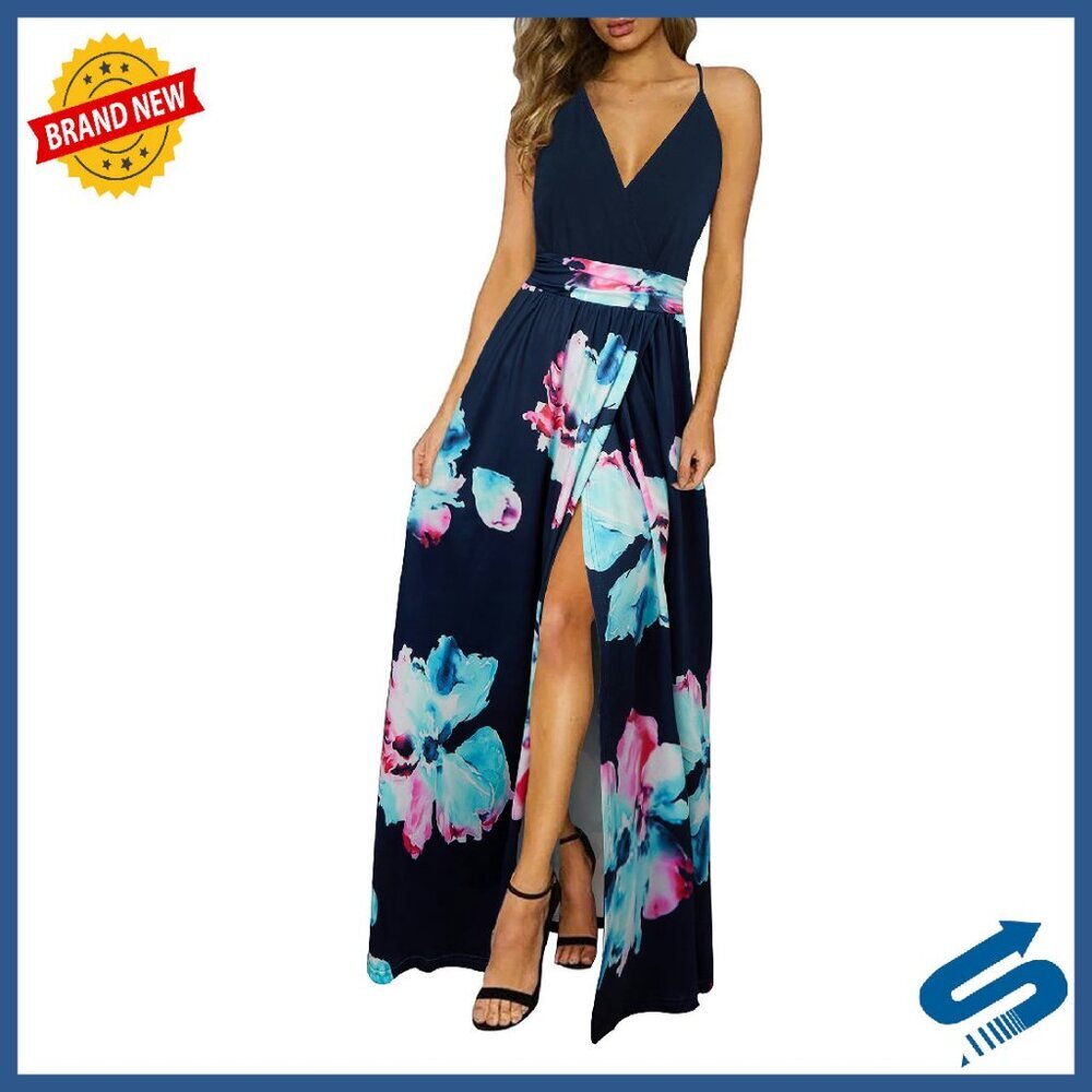 Lightweight Summer Maxi Dress V Neck Split Flowy Casual Wedding Guest